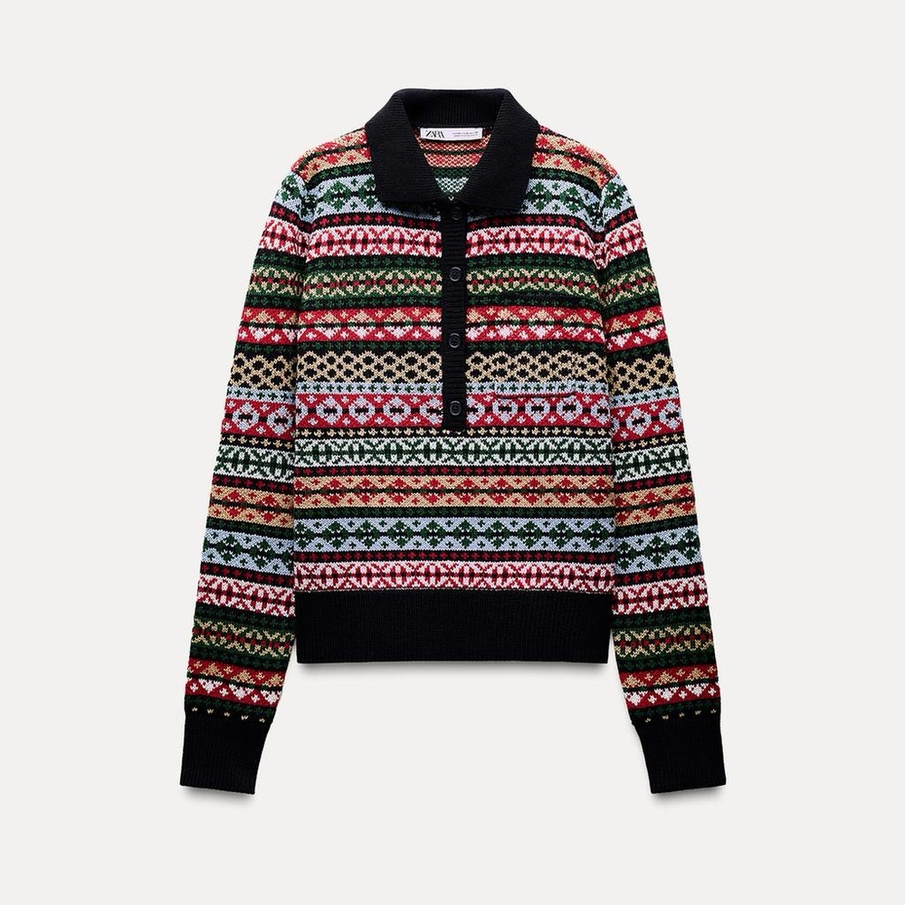 Zara Colorful Patterned Sweater, Size Large